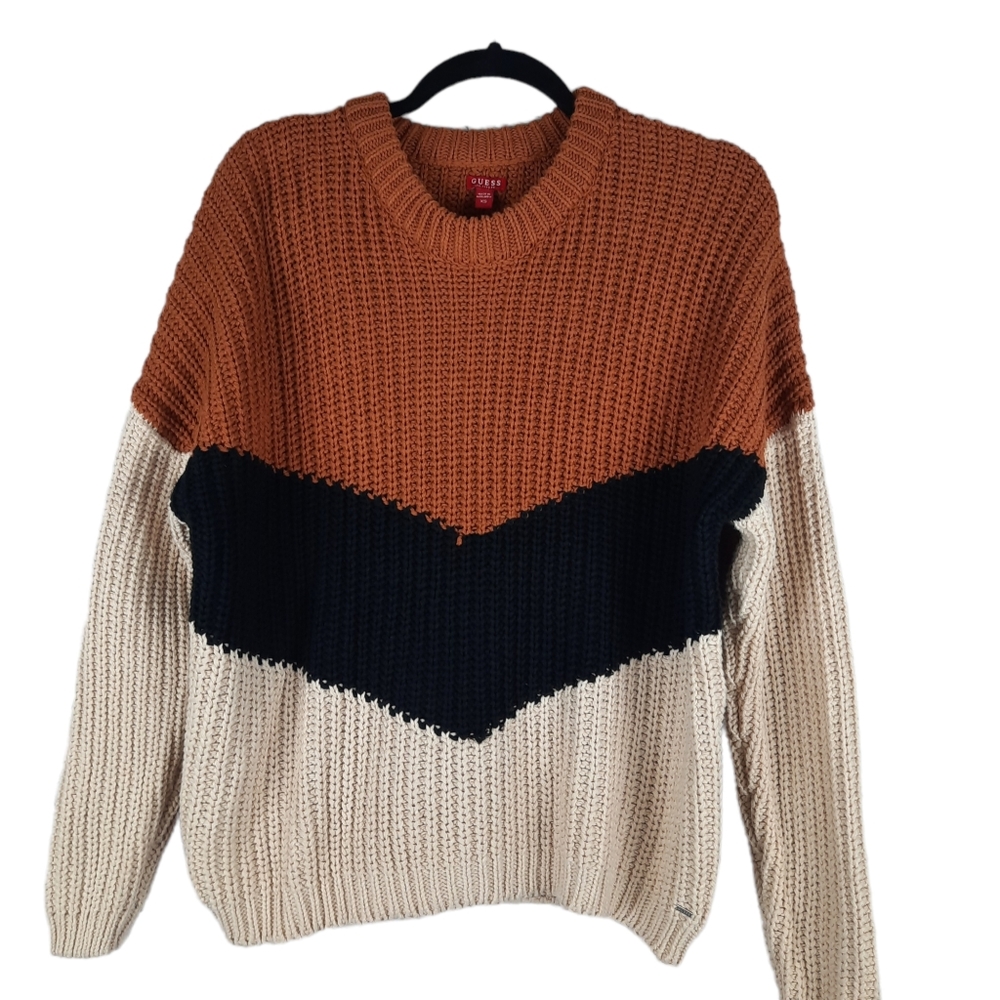 Guess Color Block Crew Neck Sweater